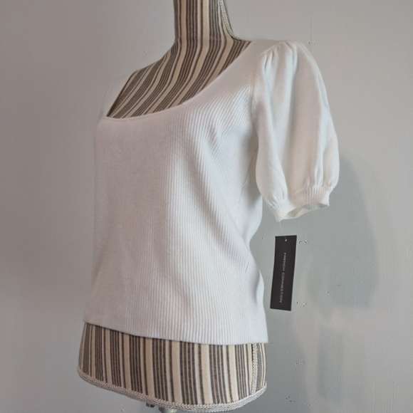 French connection white  sweater poof sleeve square neck nwt - Picture 3 of 16